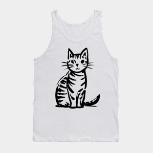 Stick figure cat in black ink Tank Top